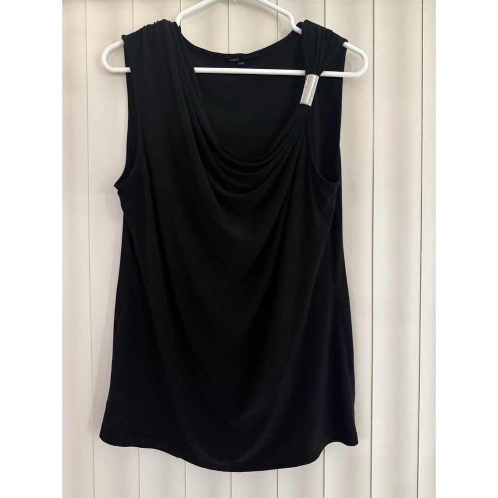 Chaus Basic Black Timeless Blouse With Metal Side Accent Size Large